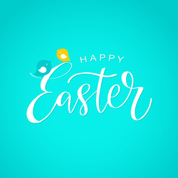 Happy Easter calligraphy design. Hand drawn lettering text can be used for logo, badge, icon, poster. Vector Template for invitation, greeting card, web, postcard