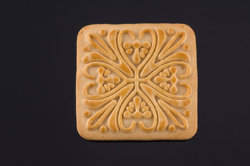 ,round, biscuit cracker  isolated on black  background