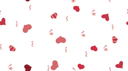 Vector Seamless Pattern on a White Background. Scattered Red confetti. The idea of packaging, textiles, wallpaper, banner, printing. Bright Pattern of Hearts and Serpentine.