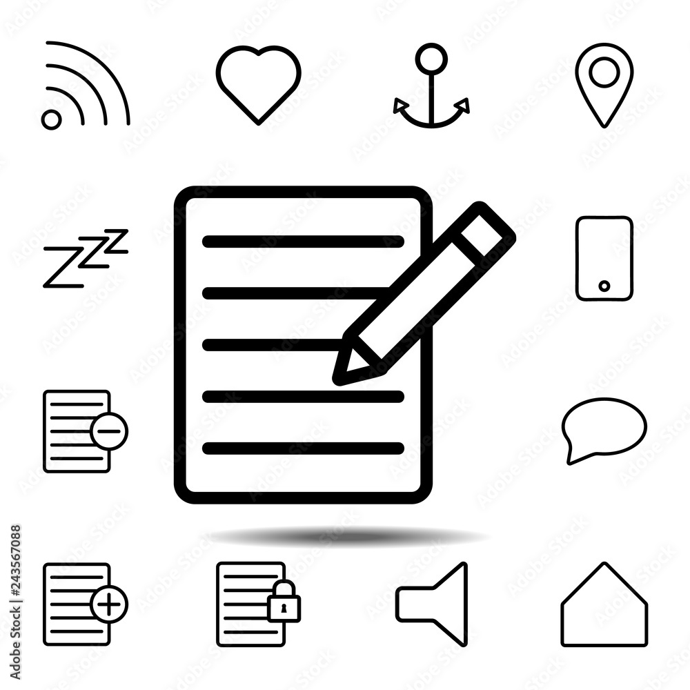 Poster the text file with pencil icon. simple thin line, outline vector element of minimalistic, web icons 