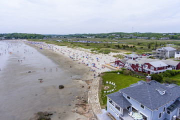 Good Harbor Beach aerial view in Manchester-by-the-Sea, Cape Ann, Massachusetts, USA.