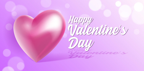 Fototapeta na wymiar Valentine's Day Banner 3D Heart Background. Red, White, Pink. Postcard, Love Message or Greeting Card. Place For Text. Ready For Your Design, Advertising. Vector Illustration. EPS10