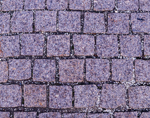 gray cobblestone tiled sidewalk pavement. background, texture.