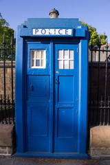 Blue Police Call Box Installed in Glasgow Close to Entrance to Botanical Gardens. Designed as...