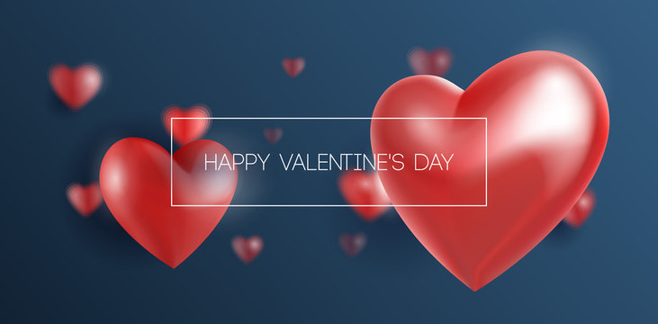 Valentine's Day Banner 3D Heart Background. Red, White, Pink, Blue. Postcard, Love Message or Greeting Card. Place For Text. Ready For Your Design, Advertising. Vector Illustration. EPS10