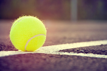 Close up of tennis ball on court