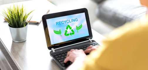 Recycling concept on a laptop screen