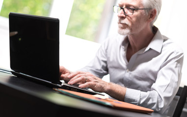 Mature businessman working on laptop