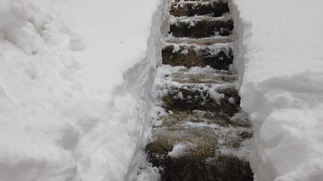 Pacentro covered in snow during winter season. Abruzzo, Italy.
