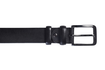 Black leather belt isolated on white background