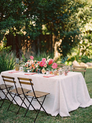 table with flowers in the garden