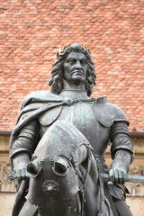 King Matthias Corvin Statue in Cluj-Napoca, Romania,2017