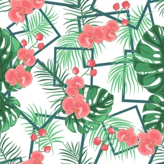 Tuinposter Abstract wild seamless floral pattern with geometric shapes. Flower pattern with hand drawn wild flora. Wild blooming seamless pattern for wallpapers, backgrounds, textures. Vector illustration. © diluck