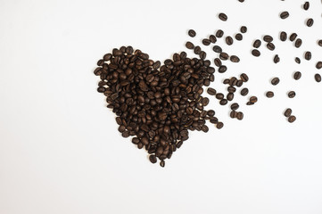 Roasted Coffee Beans background texture isolated on white background with copy space for text