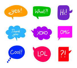 Vector Collection of Colorful Speech Bubbles Isolated, Hand Drawn Illustration.