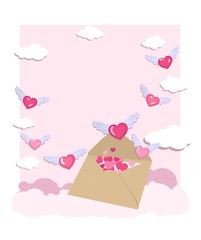 Flying hearts from mail envelope for loved one. Postcard. Stock vector