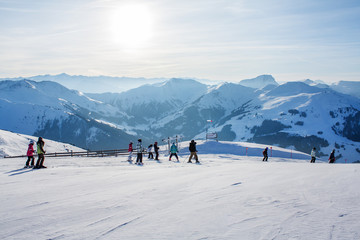 Beautiful view of the snowy mountains, winter sport.