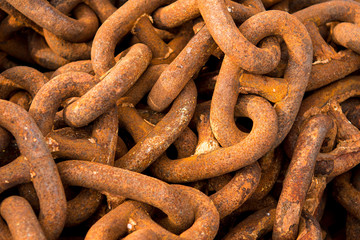 Detail Of Massive Rusty Chain In A Harbor