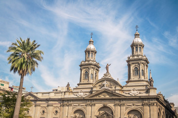 Fototapeta na wymiar Santiago Metropolitan Cathedral at Plaza de Armas Square - Santiago, Chile