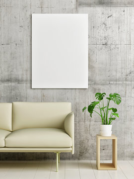 Mock up poster, Scandinavian Living room. 3d render, 3d illustration