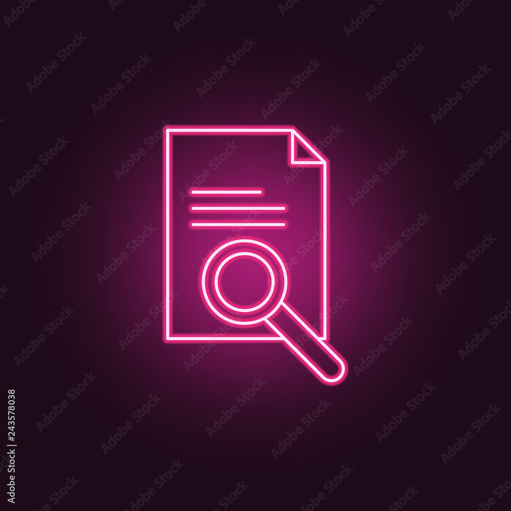 Poster search for documents icon. elements of crime investigation in neon style icons. simple icon for webs