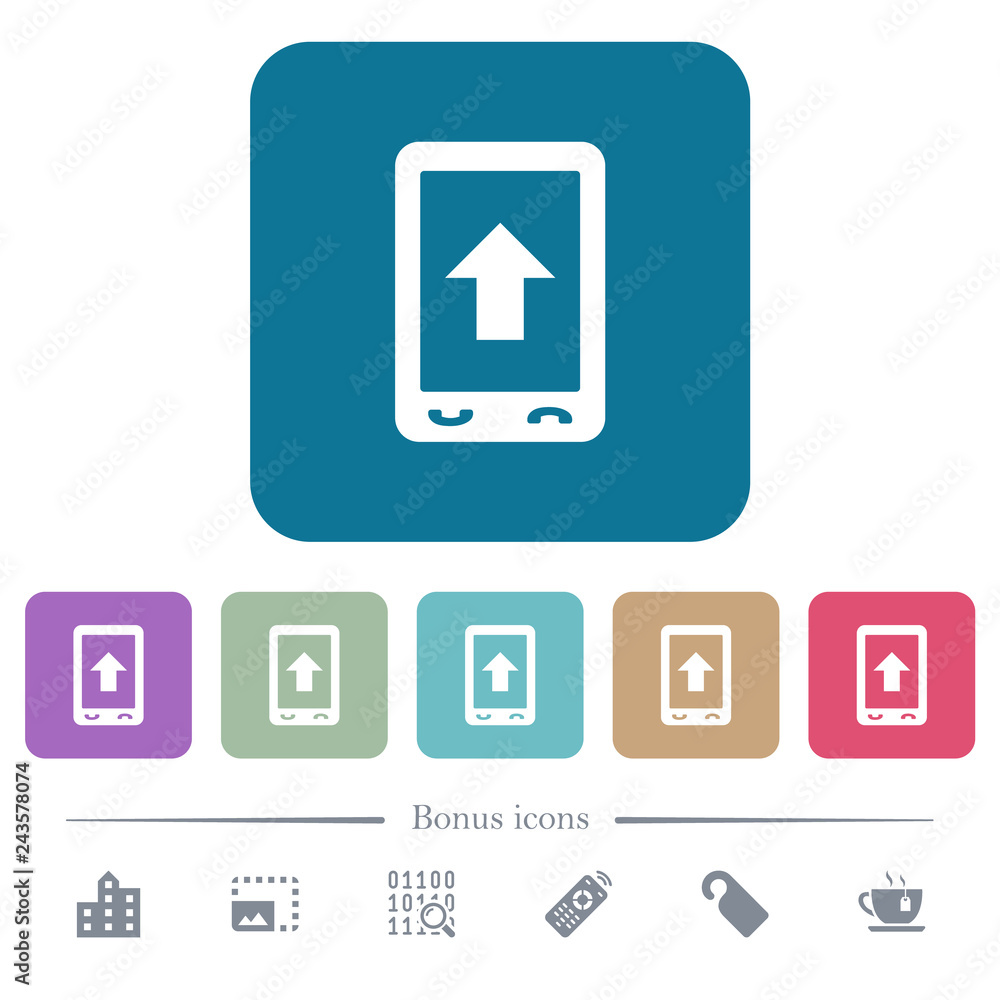 Poster mobile scroll up flat icons on color rounded square backgrounds