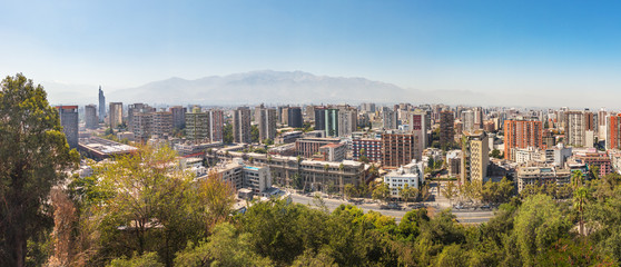 Panoramic aerial view of downtown Santiago with Andes mountains on background - Santiago, Chile