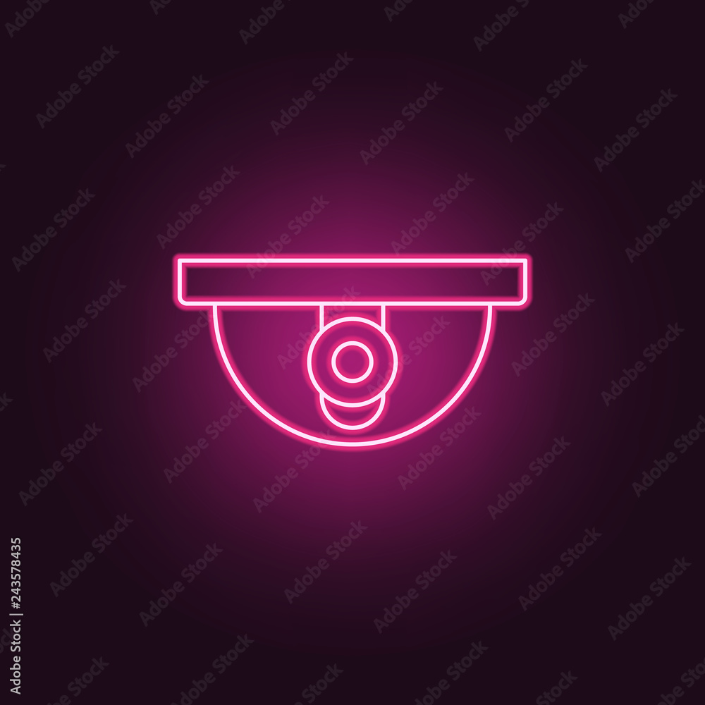 Poster surveillance camera icon. elements of crime investigation in neon style icons. simple icon for websi