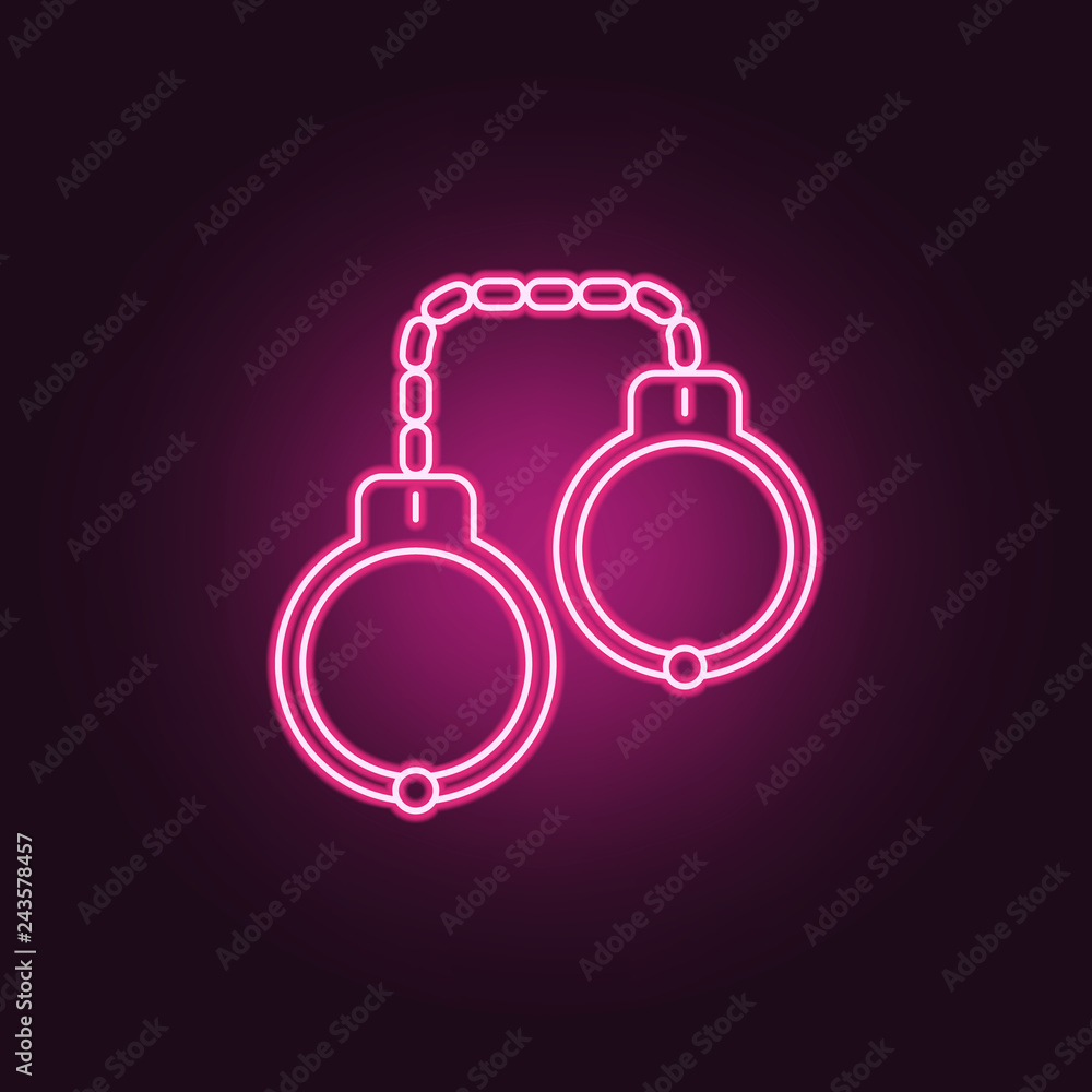 Poster handcuffs icon. elements of crime investigation in neon style icons. simple icon for websites, web d