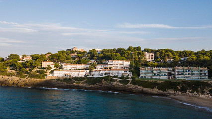 Aerial view of the Salou coastline, Costa Dorada, Catalonia. Apartments and hotels in front the Mediterranean sea