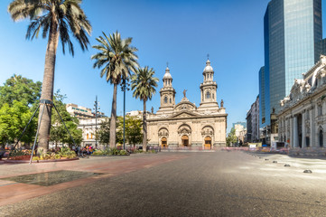 Fototapeta na wymiar Plaza de Armas Square and Santiago Metropolitan Cathedral - Santiago, Chile