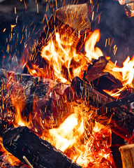 Closeup of fire pit with sparks