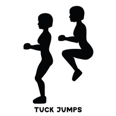 Tuck jumps. Sport exersice. Silhouettes of woman doing exercise. Workout, training.
