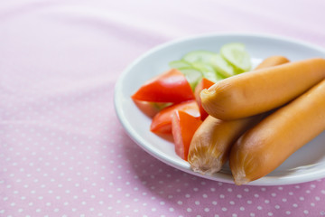 Heap of sausages on a table