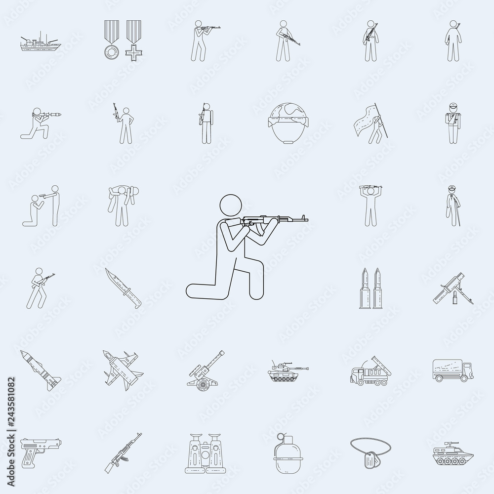 Poster military with automatic weapons icon. army icons universal set for web and mobile
