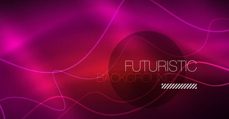 Abstract shiny glowinng color wave design element on dark background - science or technology concept