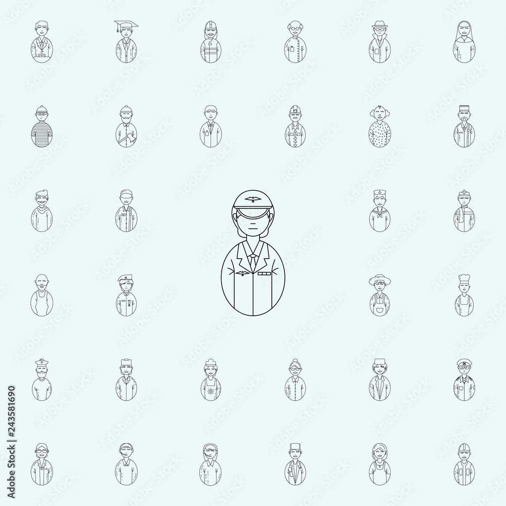 Poster avatar pilot icon. avatars icons universal set for web and mobile
