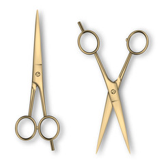 Vector 3d Realistic Metal Closed and Opened Stationery Scissors with Metal Handles Icon Set Closeup Isolated on White Background. Design Template of Classic Scissors for Graphics, Mockup. Top View