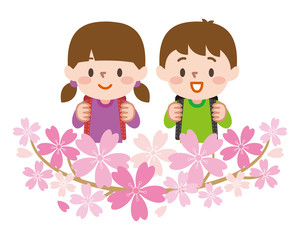 子供　桜　入学