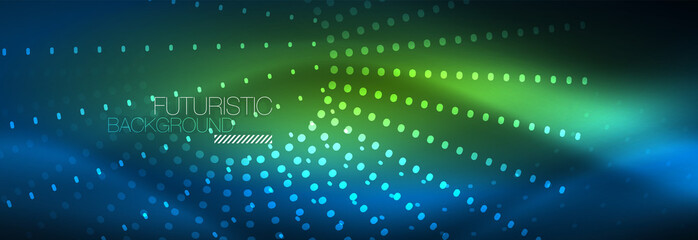 Obraz premium Glowing neon circle line dots, round line design, abstract style on black background. Neon abstract round circles Magic neon lights and glowing dots