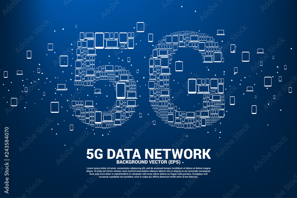 Poster 5G Data technology from device icon. Concept for mobile telecommunication global network.