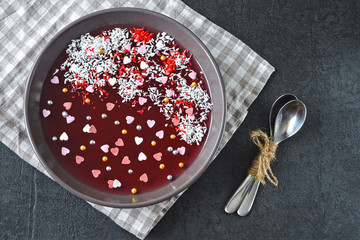 Festive bowl of marmalade for Valentine's Day.