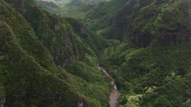 Kauai, Hawaii circa-2018, Aerial view of Hanapepe Valley on Kauai.  Shot with Cineflex and RED Epic-W Helium. 