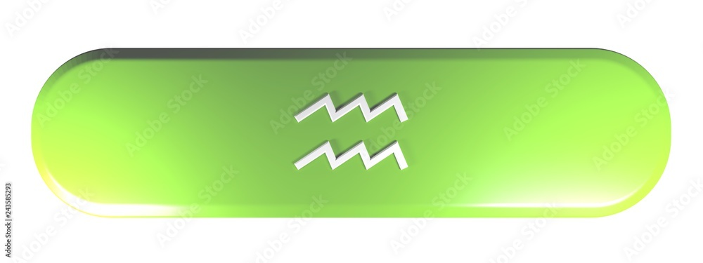 Poster zodiac aquarius icon green rounded rectangle push button - 3d rendering illustration