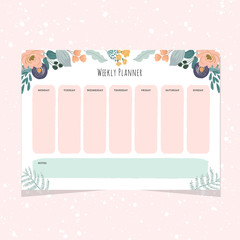 weekly planner with sweet floral frame