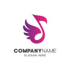 Fototapeta premium music note + wing creative logo design