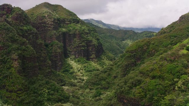 Kauai, Hawaii circa-2018, Aerial view of Hanapepe Valley on Kauai.  Shot with Cineflex and RED Epic-W Helium. 