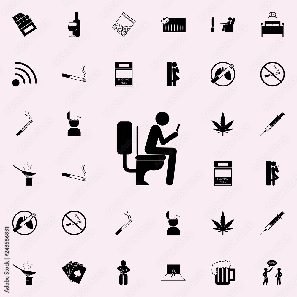 Poster use the phone in the toilet icon. bad habbits icons universal set for web and mobile