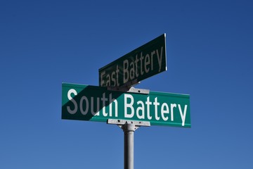 Street signs at the corner of South Battery and East Battery in Charleston South Carolina