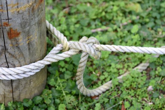 Bowline knot on rope tied to pier